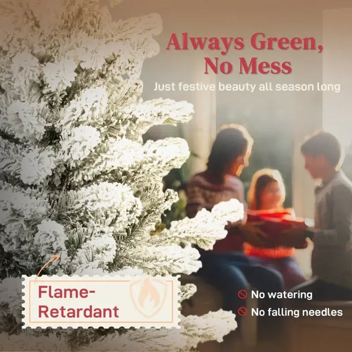 7ft Slim Artificial Christmas Tree | Snow-Flocked Finish - 972 Branch Tips HOMCOM - Little and Giant Explorers HOMCOM