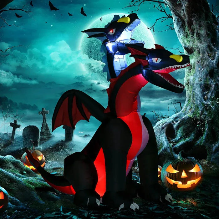 7FT Tall Halloween Inflatable Dragon with 2 Heads and LED Lights - Little and Giant Explorers HOMCOM