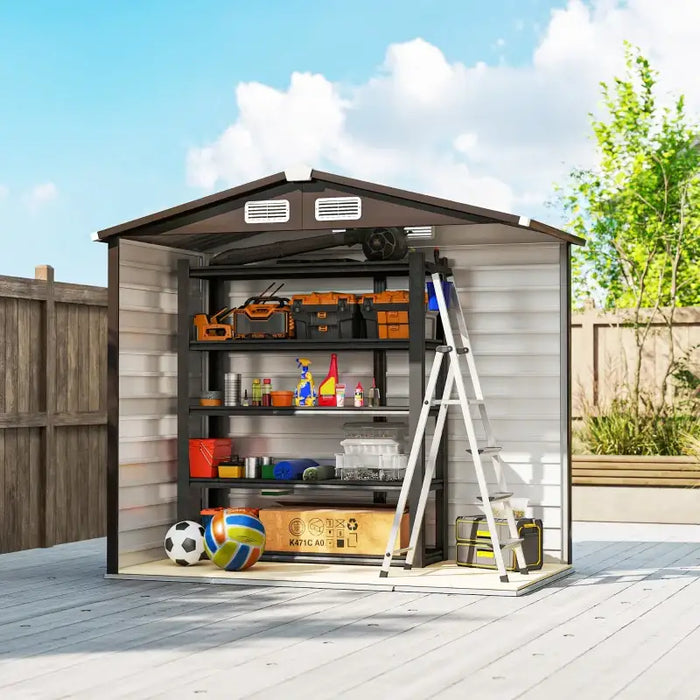 7x4ft Metal Garden Storage Shed – Natural | Horizontal Wall Panels - Sliding Double Doors OUTSUNNY - Little and Giant Explorers Outsunny