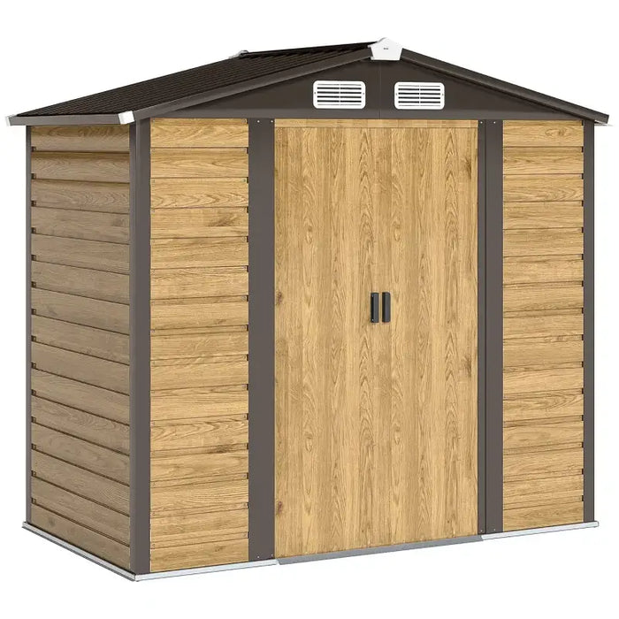 7x4ft Metal Garden Storage Shed – Natural | Horizontal Wall Panels - Sliding Double Doors OUTSUNNY - Little and Giant Explorers Outsunny