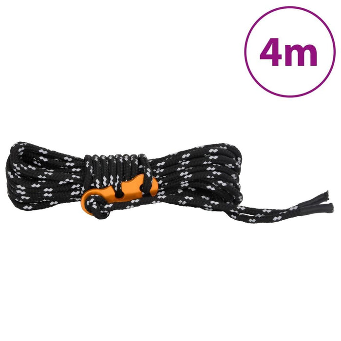 8 - 4m Tent Guy Ropes with Spanners - Black - Reflective - 4mm - Little and Giant Explorers vidaXL