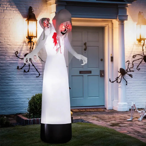 8.9FT Tall Halloween Inflatable Witch Ghost with Three Heads with Build-In LED Lights - Little and Giant Explorers Outsunny