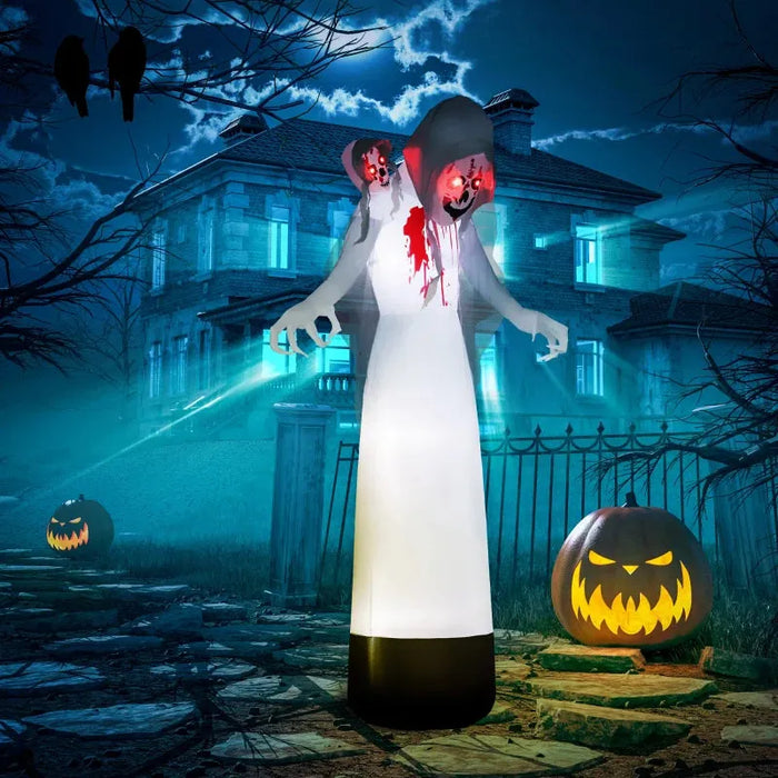 8.9FT Tall Halloween Inflatable Witch Ghost with Three Heads with Build-In LED Lights - Little and Giant Explorers Outsunny