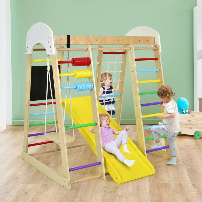 8-in-1 Climbing Activity Centre – Multi-Colour Wooden Indoor and Outdoor Playset | COSTWAY - Little and Giant Explorers Costway