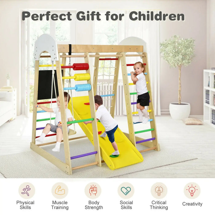 8-in-1 Climbing Activity Centre – Multi-Colour Wooden Indoor and Outdoor Playset | COSTWAY - Little and Giant Explorers Costway