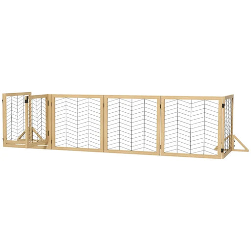 8 Panel Foldable Pet Gate with Support Feet in Natural Wood - Little and Giant Explorers PawHut