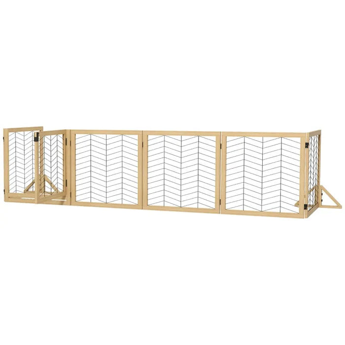 8 Panel Foldable Pet Gate with Support Feet in Natural Wood - Little and Giant Explorers PawHut