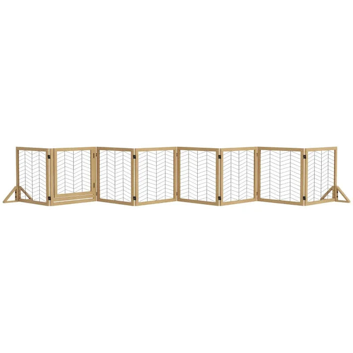 8 Panel Foldable Pet Gate with Support Feet in Natural Wood - Little and Giant Explorers PawHut