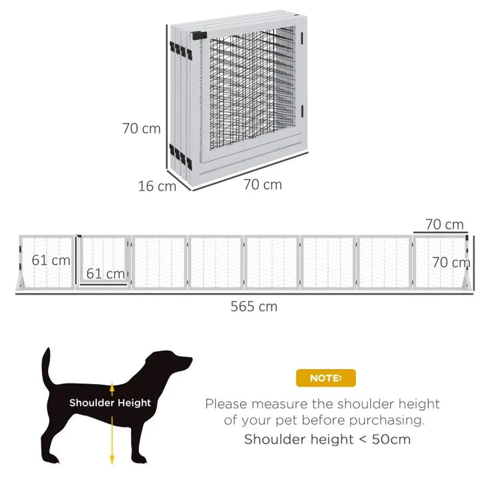 8 Panel Foldable Pet Gate with Support Feet in White - Little and Giant Explorers PawHut