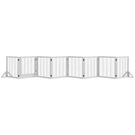 8 Panel Foldable Pet Gate with Support Feet in White - Little and Giant Explorers PawHut