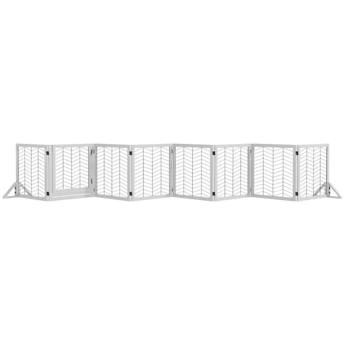 8 Panel Foldable Pet Gate with Support Feet in White - Little and Giant Explorers PawHut