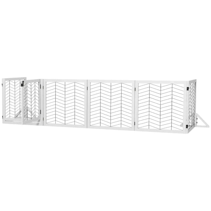 8 Panel Foldable Pet Gate with Support Feet in White - Little and Giant Explorers PawHut