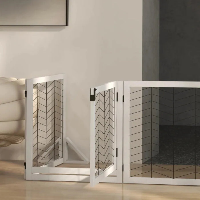 8 Panel Foldable Pet Gate with Support Feet in White - Little and Giant Explorers PawHut