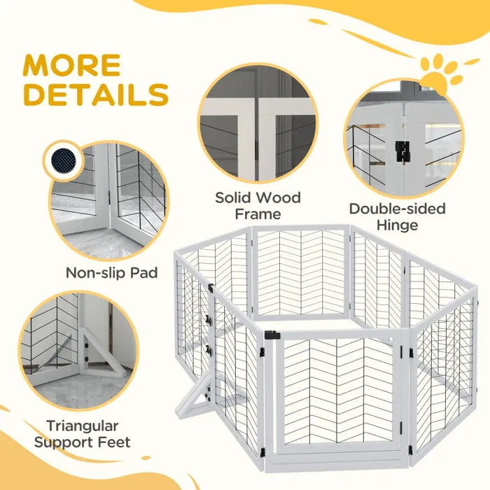 8 Panel Foldable Pet Gate with Support Feet in White - Little and Giant Explorers PawHut