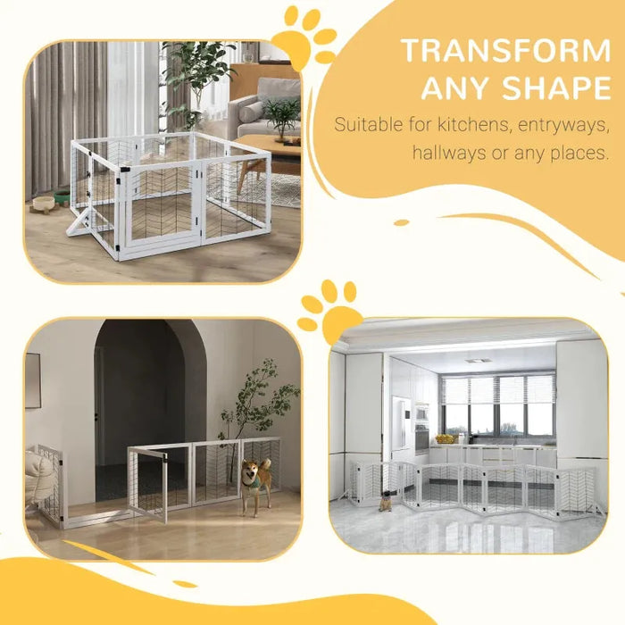 8 Panel Foldable Pet Gate with Support Feet in White - Little and Giant Explorers PawHut