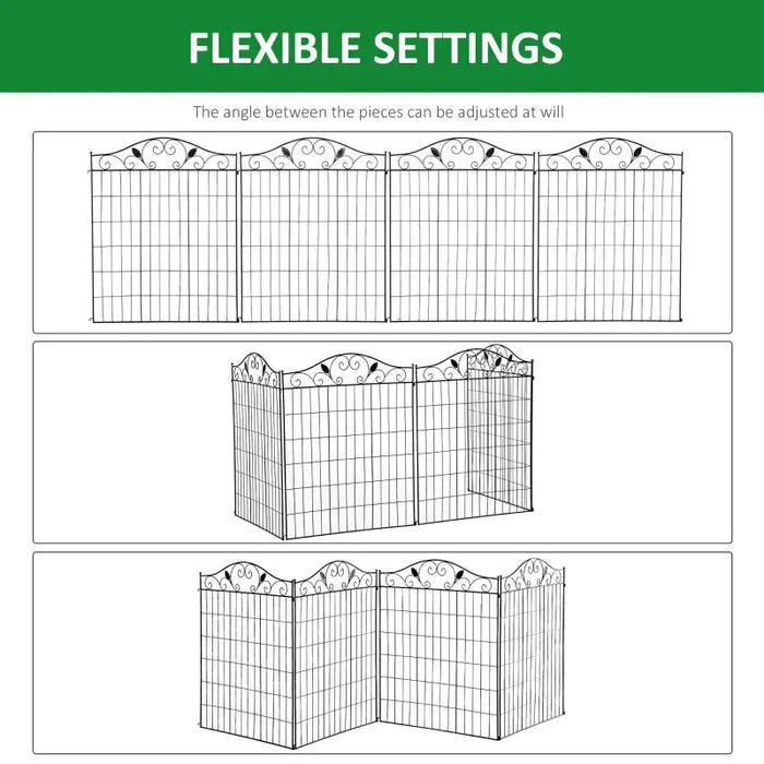 8-Panel Garden Fence – Black Decorative Metal Border Panels | Vine Pattern - 365×112 cm OUTSUNNY - Little and Giant Explorers Outsunny