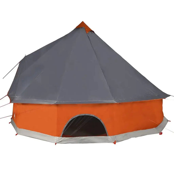 8-person grey and orange tipi family tent with E-port, modern camping design