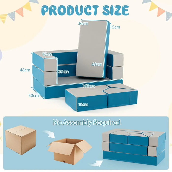 8-Piece Kids Foam Play Couch – Blue | Convertible Sofa, Bed, Table and Chair Set COSTWAY - Little and Giant Explorers Costway