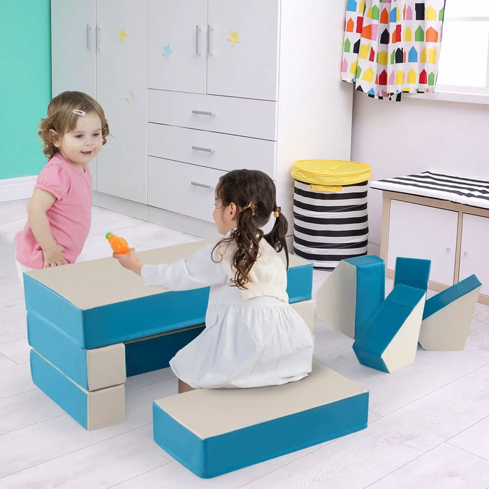 8-Piece Kids Foam Play Couch – Blue | Convertible Sofa, Bed, Table and Chair Set COSTWAY - Little and Giant Explorers Costway