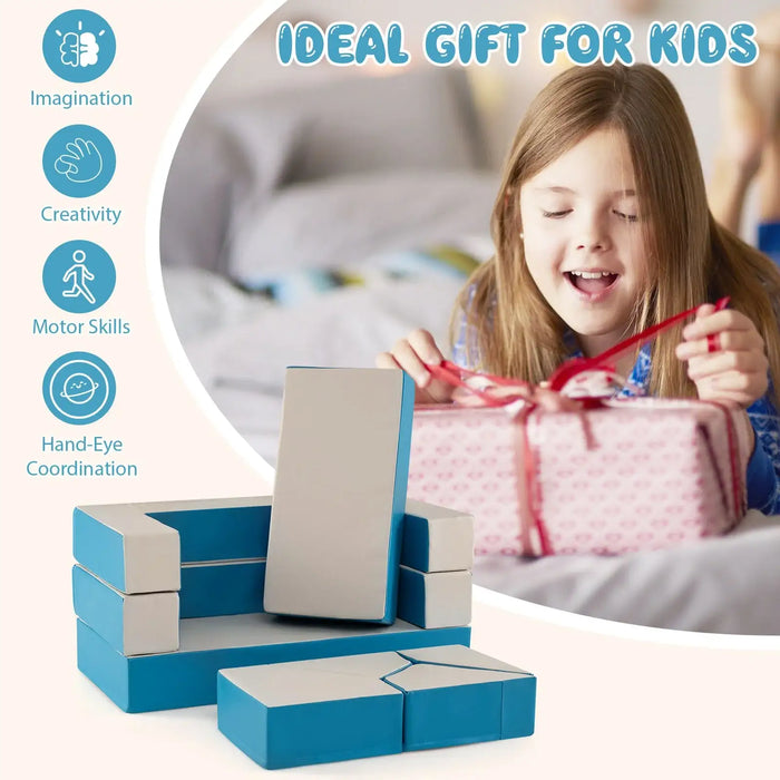 8-Piece Kids Foam Play Couch – Blue | Convertible Sofa, Bed, Table and Chair Set COSTWAY - Little and Giant Explorers Costway