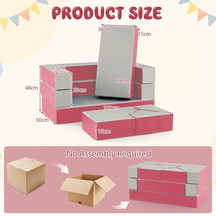 8-Piece Kids Foam Play Couch – Pink | Convertible Sofa, Bed, Table and Chair Set COSTWAY - Little and Giant Explorers Costway