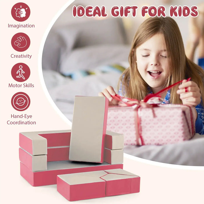 8-Piece Kids Foam Play Couch – Pink | Convertible Sofa, Bed, Table and Chair Set COSTWAY - Little and Giant Explorers Costway