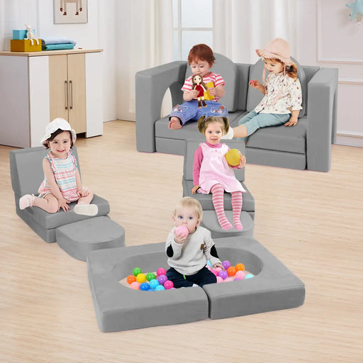 8-Piece Modular Kids Play Couch - Grey | Machine-Washable Covers COSTWAY - Little and Giant Explorers Costway
