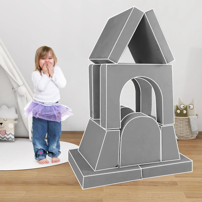 8-Piece Modular Kids Play Couch - Grey | Machine-Washable Covers COSTWAY - Little and Giant Explorers Costway