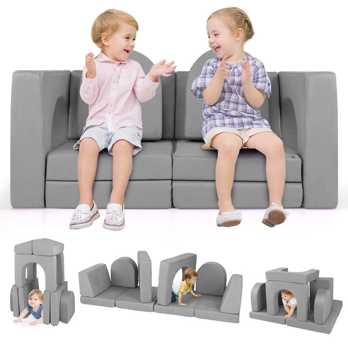 8-Piece Modular Kids Play Couch - Grey | Machine-Washable Covers COSTWAY - Little and Giant Explorers Costway