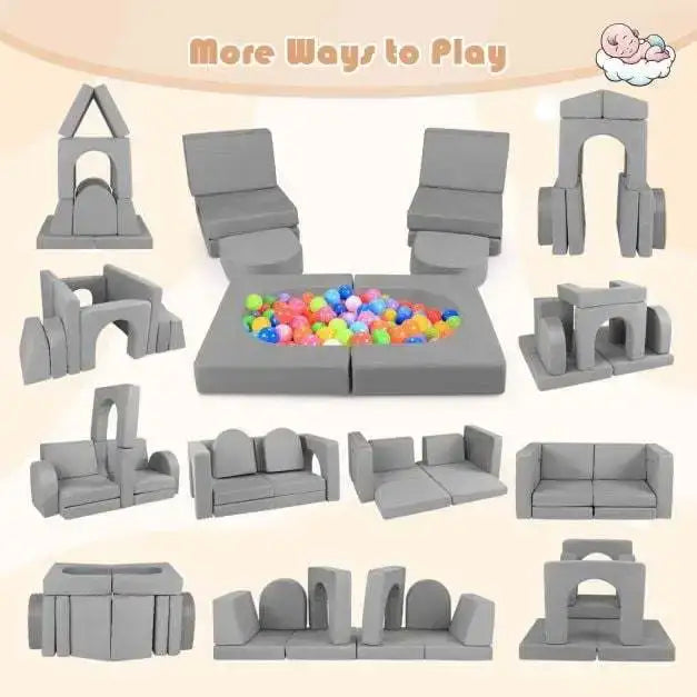 8-Piece Modular Kids Play Couch - Grey | Machine-Washable Covers COSTWAY - Little and Giant Explorers Costway