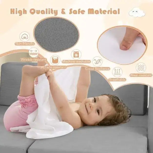 8-Piece Modular Kids Play Couch - Grey | Machine-Washable Covers COSTWAY - Little and Giant Explorers Costway