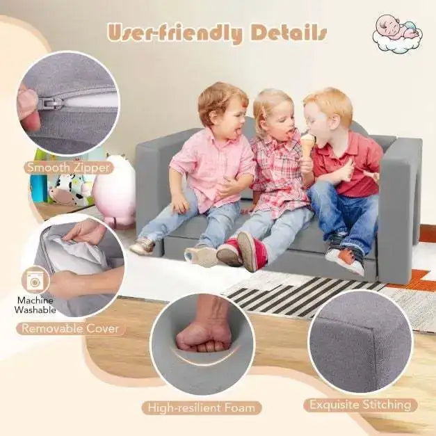 8-Piece Modular Kids Play Couch - Grey | Machine-Washable Covers COSTWAY - Little and Giant Explorers Costway