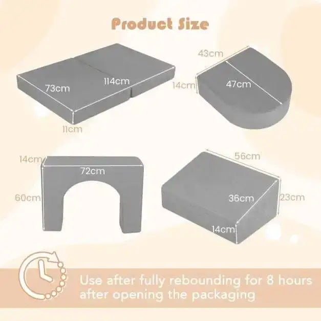 8-Piece Modular Kids Play Couch - Grey | Machine-Washable Covers COSTWAY - Little and Giant Explorers Costway