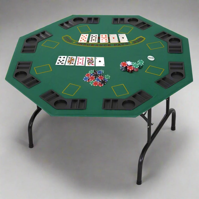 8 Player Folding Poker Table with Chip Cup Holders - Little and Giant Explorers HOMCOM