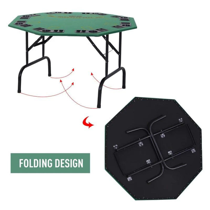 8 Player Folding Poker Table with Chip Cup Holders - Little and Giant Explorers HOMCOM