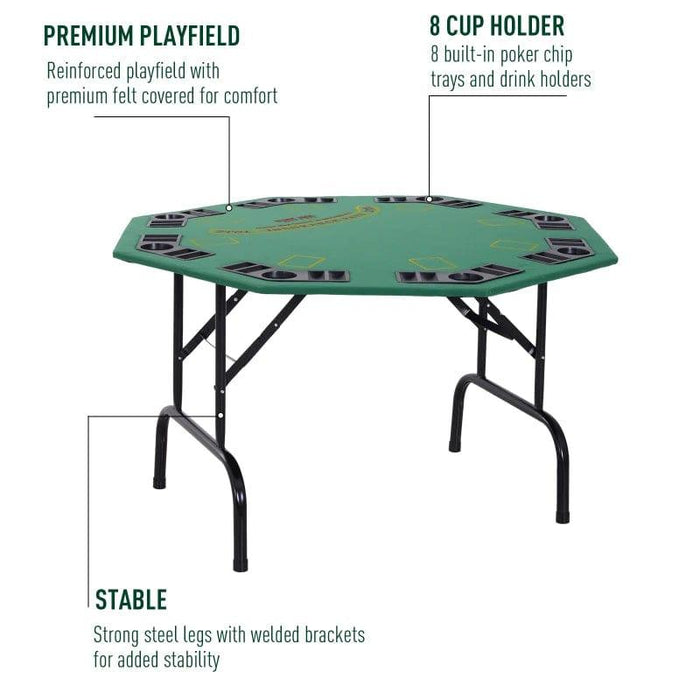 8 Player Folding Poker Table with Chip Cup Holders - Little and Giant Explorers HOMCOM