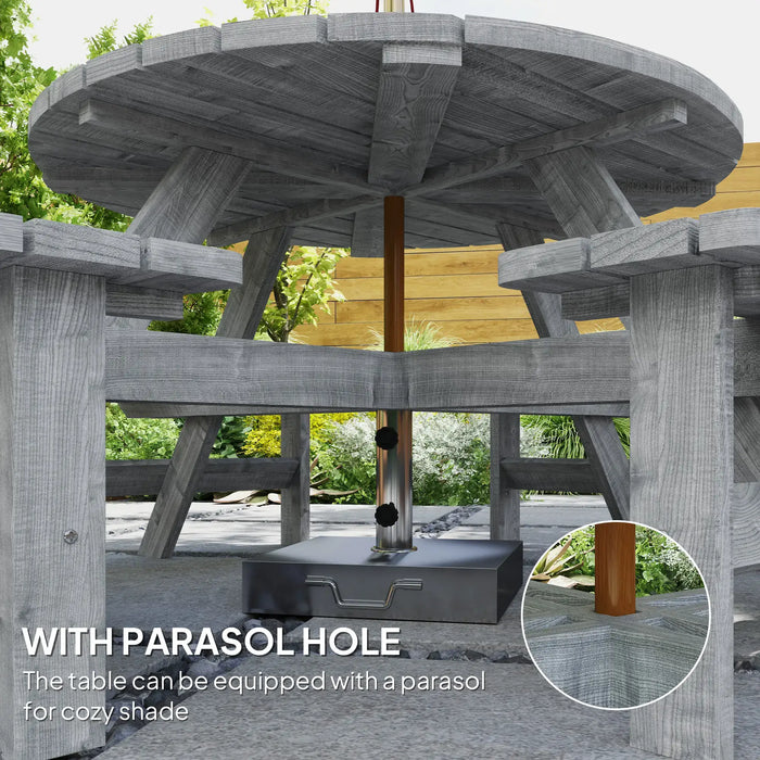 8-Seater Wooden Picnic Set in Fir Wood and Grey - Little and Giant Explorers Outsunny