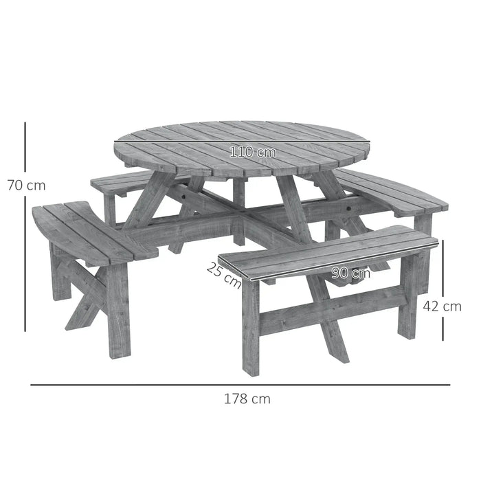 8-Seater Wooden Picnic Set in Fir Wood and Grey - Little and Giant Explorers Outsunny