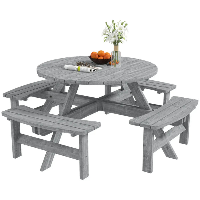8-Seater Wooden Picnic Set in Fir Wood and Grey - Little and Giant Explorers Outsunny