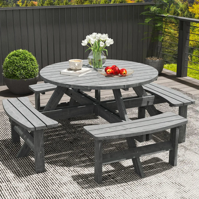 8-Seater Wooden Picnic Set in Fir Wood and Grey - Little and Giant Explorers Outsunny