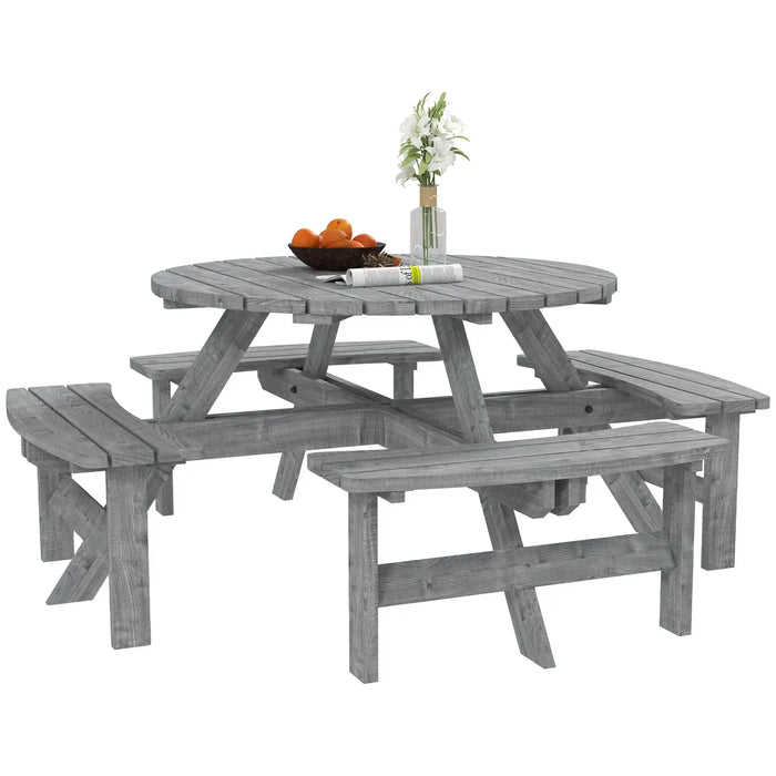 8-Seater Wooden Picnic Set in Fir Wood and Grey - Little and Giant Explorers Outsunny