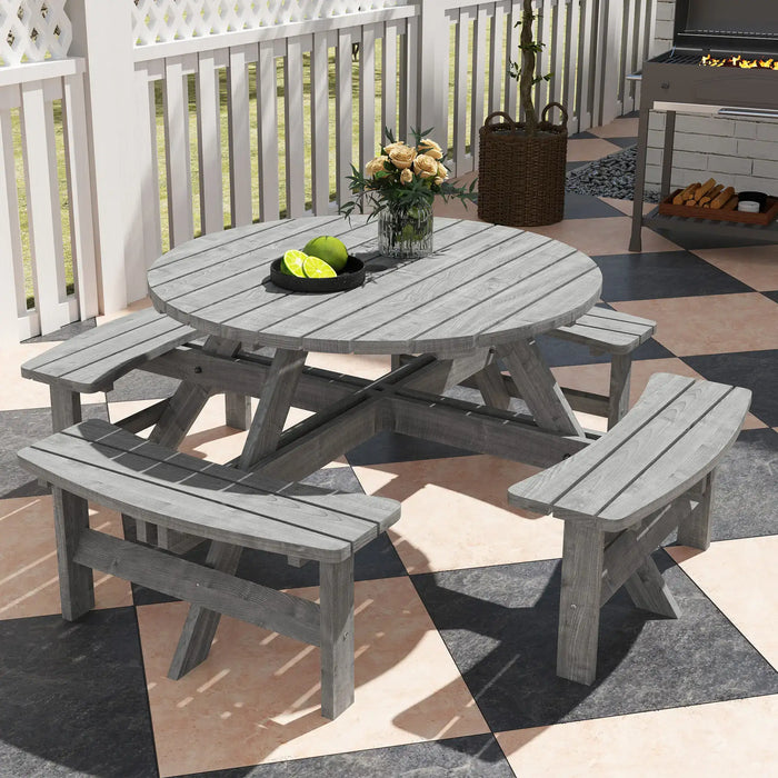 8-Seater Wooden Picnic Set in Fir Wood and Grey - Little and Giant Explorers Outsunny