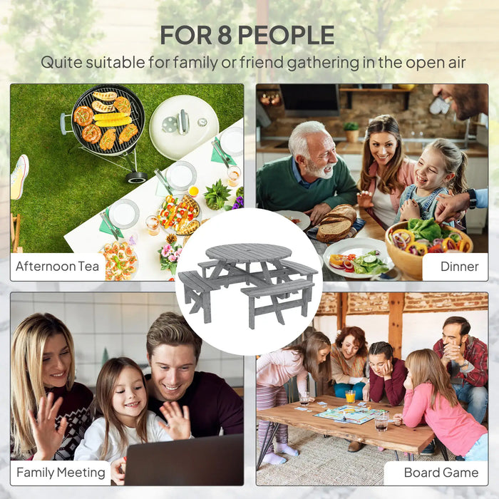 8-Seater Wooden Picnic Set in Fir Wood and Grey - Little and Giant Explorers Outsunny