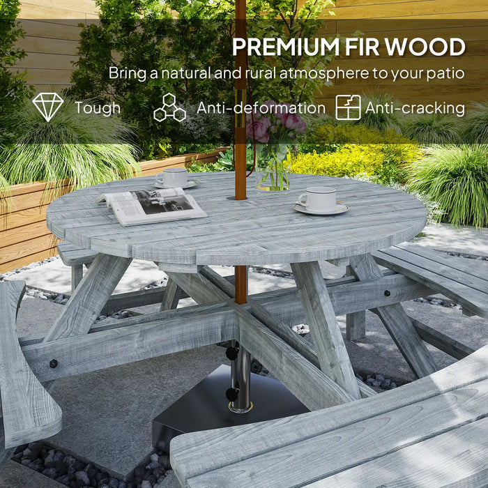 8-Seater Wooden Picnic Set in Fir Wood and Grey - Little and Giant Explorers Outsunny