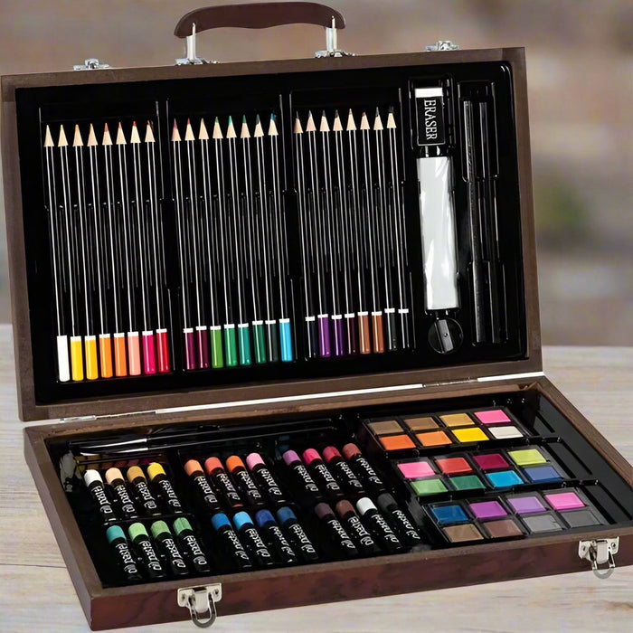 80-Piece Deluxe Art Set with Wooden Case for Beginners - Little and Giant Explorers Costway