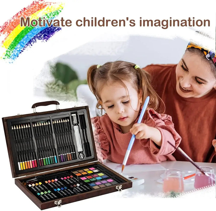 80-Piece Premium Wooden Art Set - Watercolour, Oil Pastels, Coloured Pencils | All Skill Levels COSTWAY - Little and Giant Explorers Costway