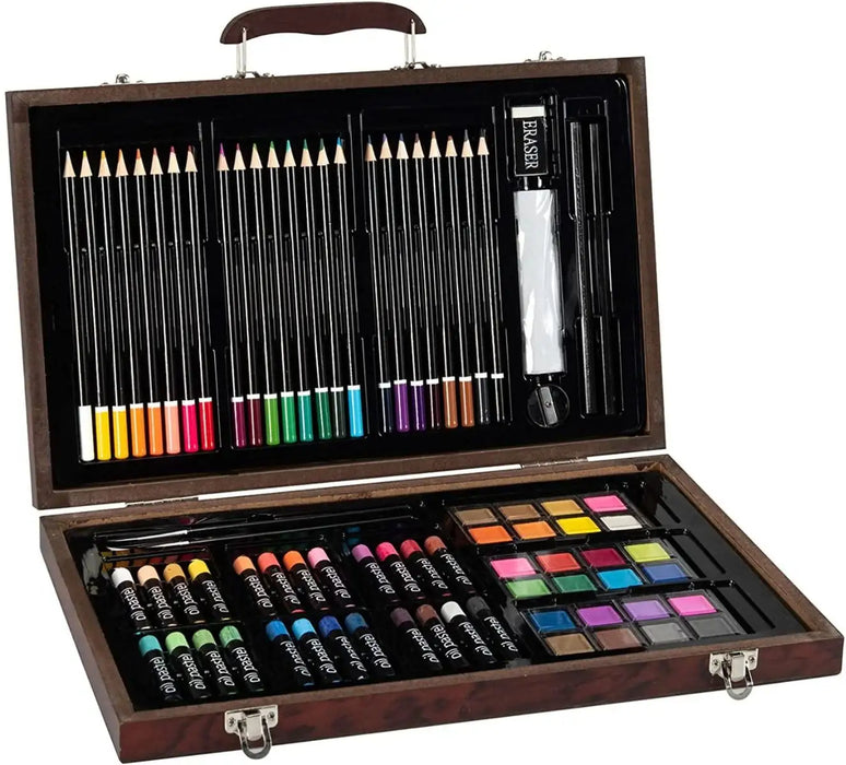 80-Piece Premium Wooden Art Set - Watercolour, Oil Pastels, Coloured Pencils | All Skill Levels COSTWAY - Little and Giant Explorers Costway