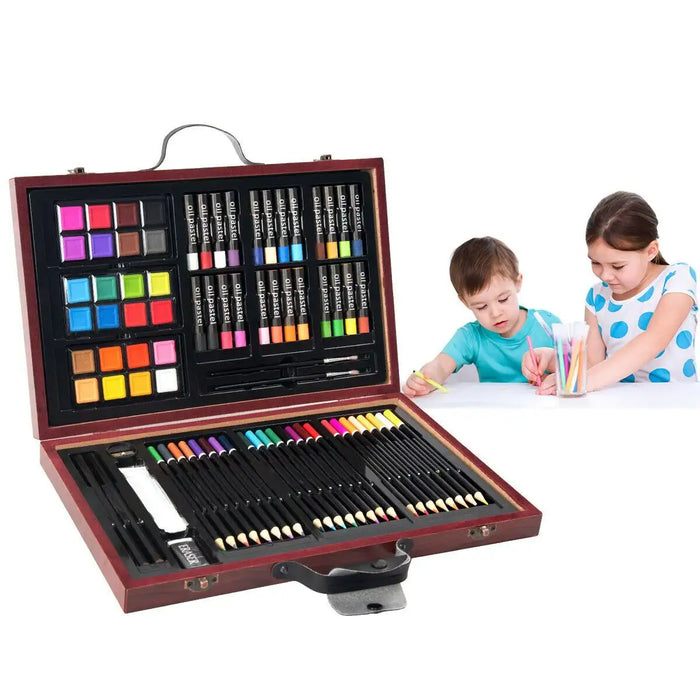 80-Piece Premium Wooden Art Set - Watercolour, Oil Pastels, Coloured Pencils | All Skill Levels COSTWAY - Little and Giant Explorers Costway