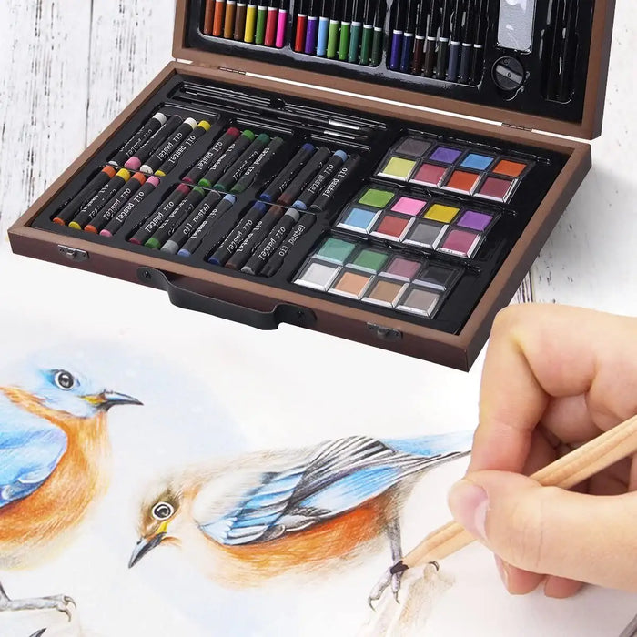 80-Piece Premium Wooden Art Set - Watercolour, Oil Pastels, Coloured Pencils | All Skill Levels COSTWAY - Little and Giant Explorers Costway