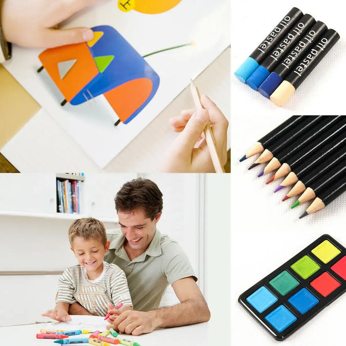 80-Piece Premium Wooden Art Set - Watercolour, Oil Pastels, Coloured Pencils | All Skill Levels COSTWAY - Little and Giant Explorers Costway